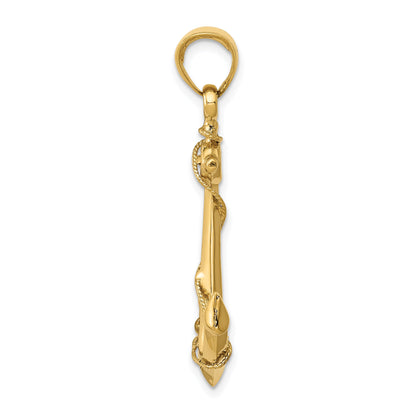 10K Yellow Gold 3-D Anchor With Rope Pendant