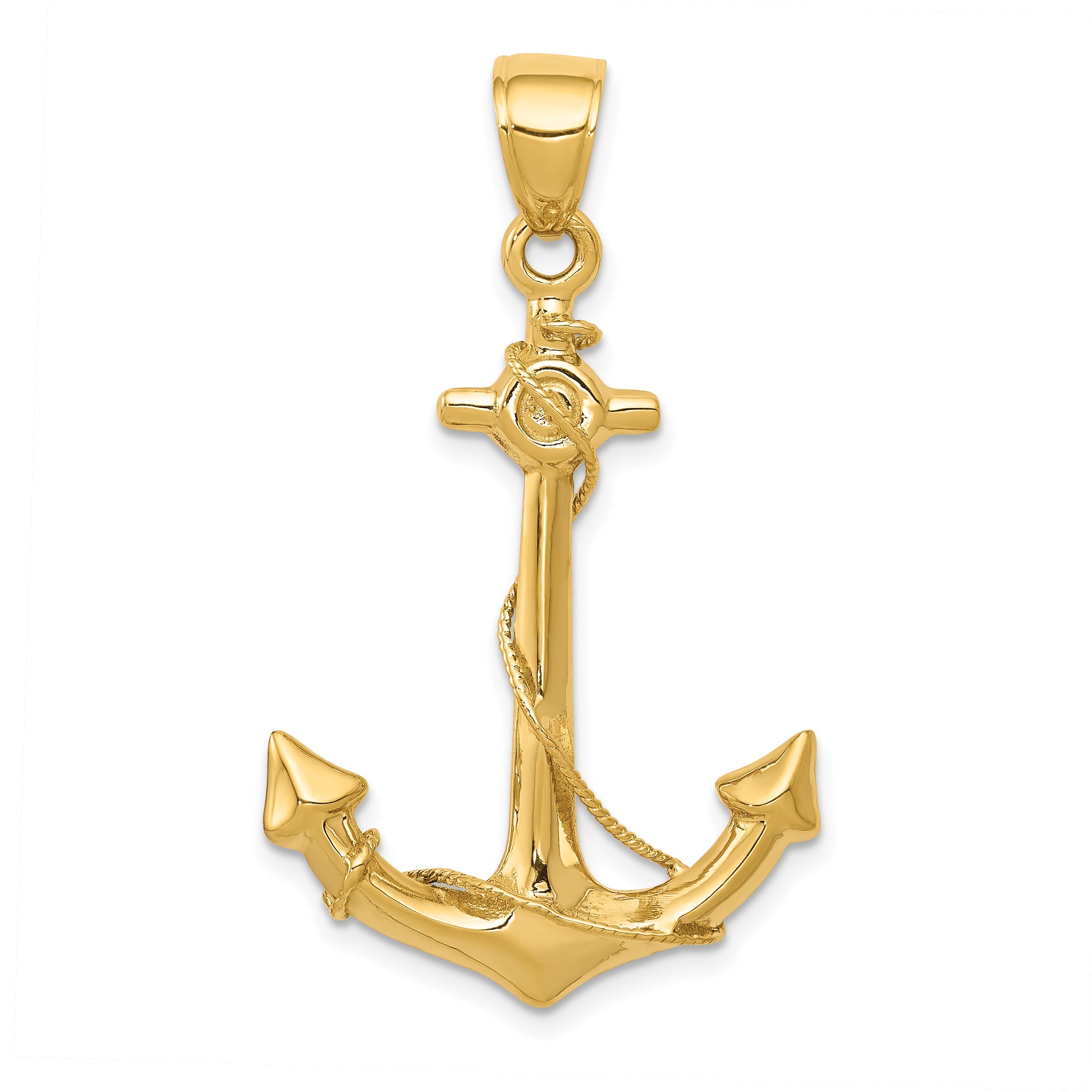 10K Yellow Gold 3-D Anchor With Rope Pendant