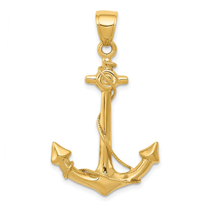 10K Yellow Gold 3-D Anchor With Rope Pendant