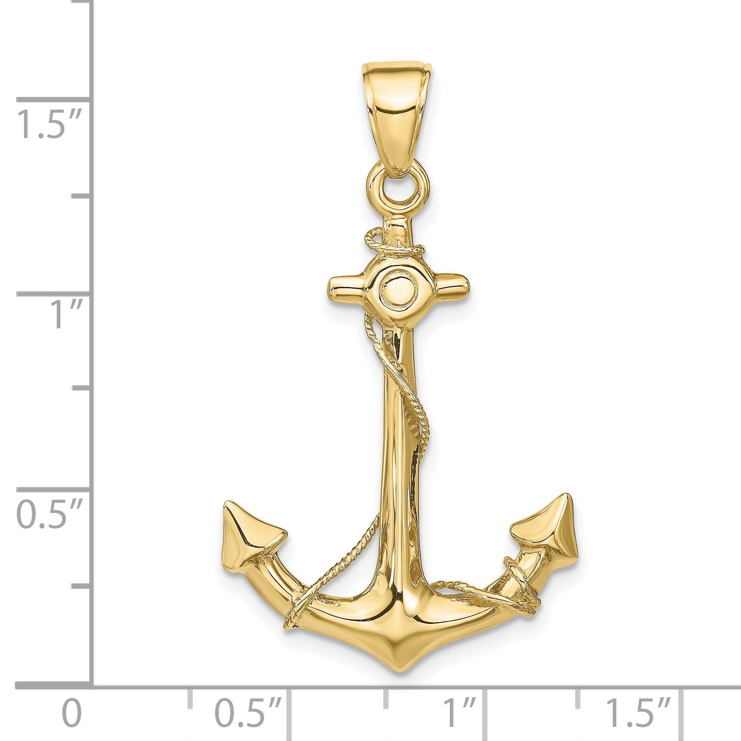 10K Yellow Gold 3-D Anchor With Rope Pendant