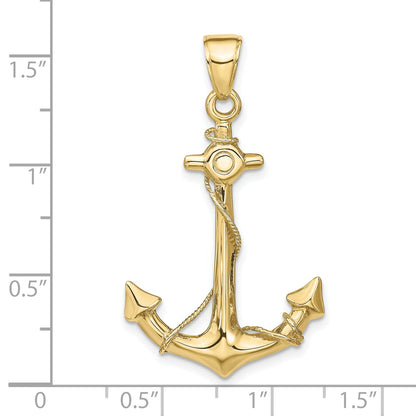 10K Yellow Gold 3-D Anchor With Rope Pendant