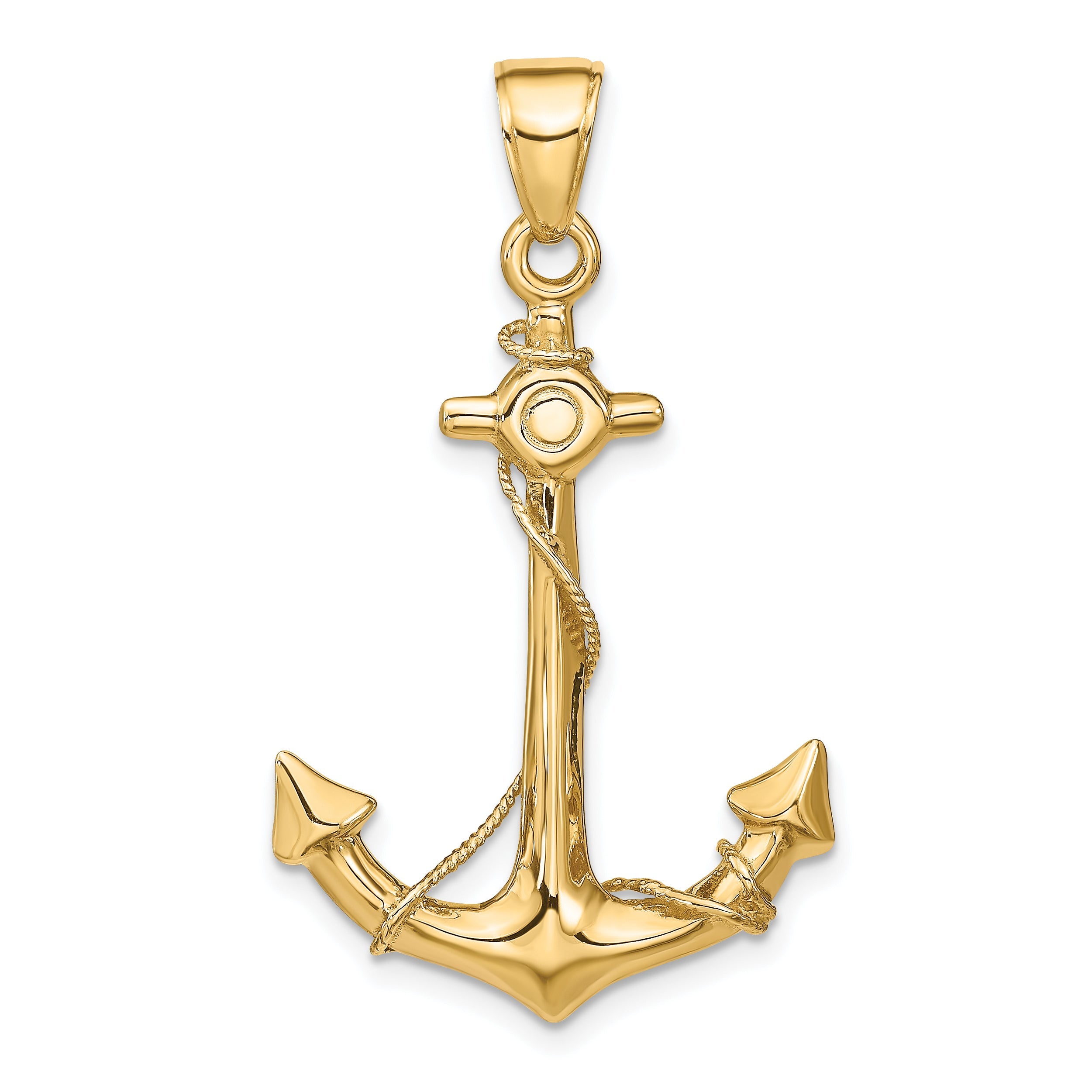 10K Yellow Gold 3-D Anchor With Rope Pendant