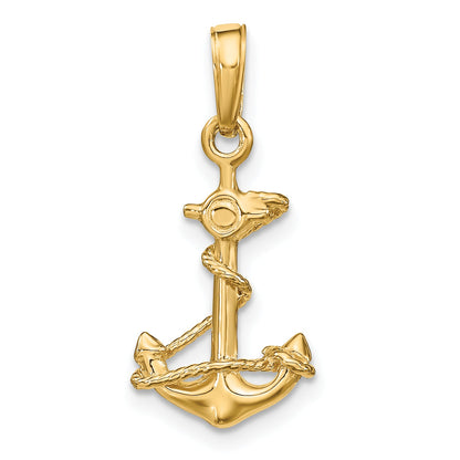 10K Yellow Gold 3-D Anchor With Rope Pendant