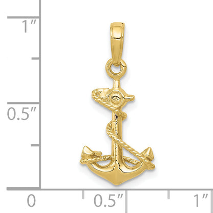 10K Yellow Gold 3-D Anchor With Rope Pendant