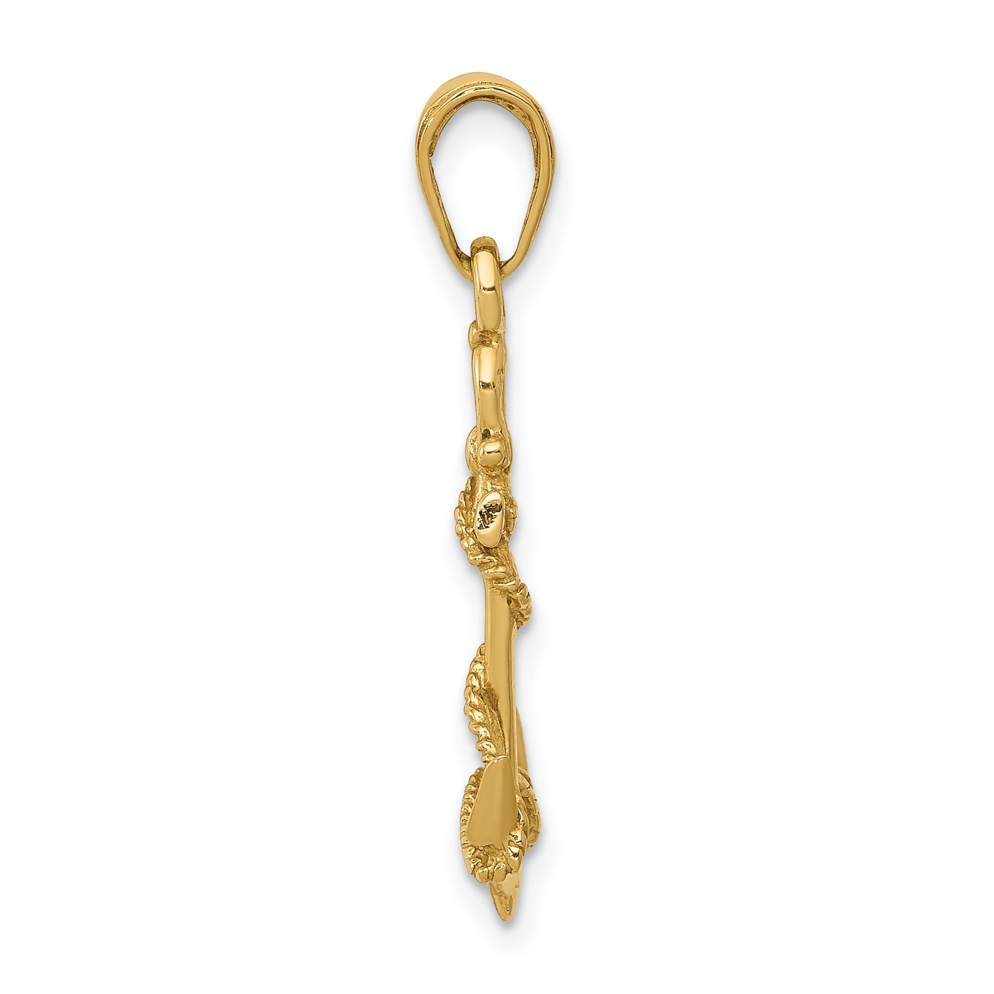 10K Yellow Gold 10K 3-D Anchor W/Shackle And Entwined Rope Pendant
