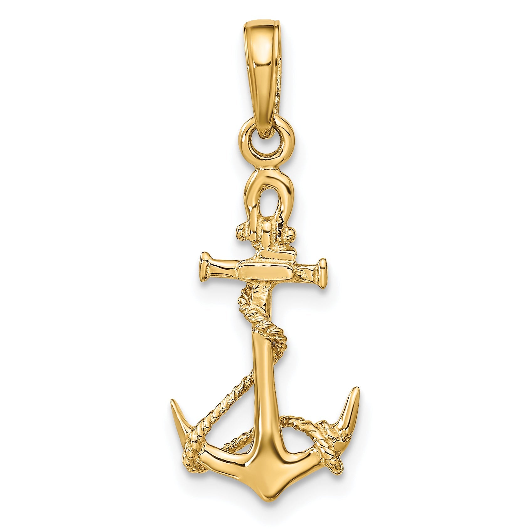 10K Yellow Gold 10K 3-D Anchor W/Shackle And Entwined Rope Pendant