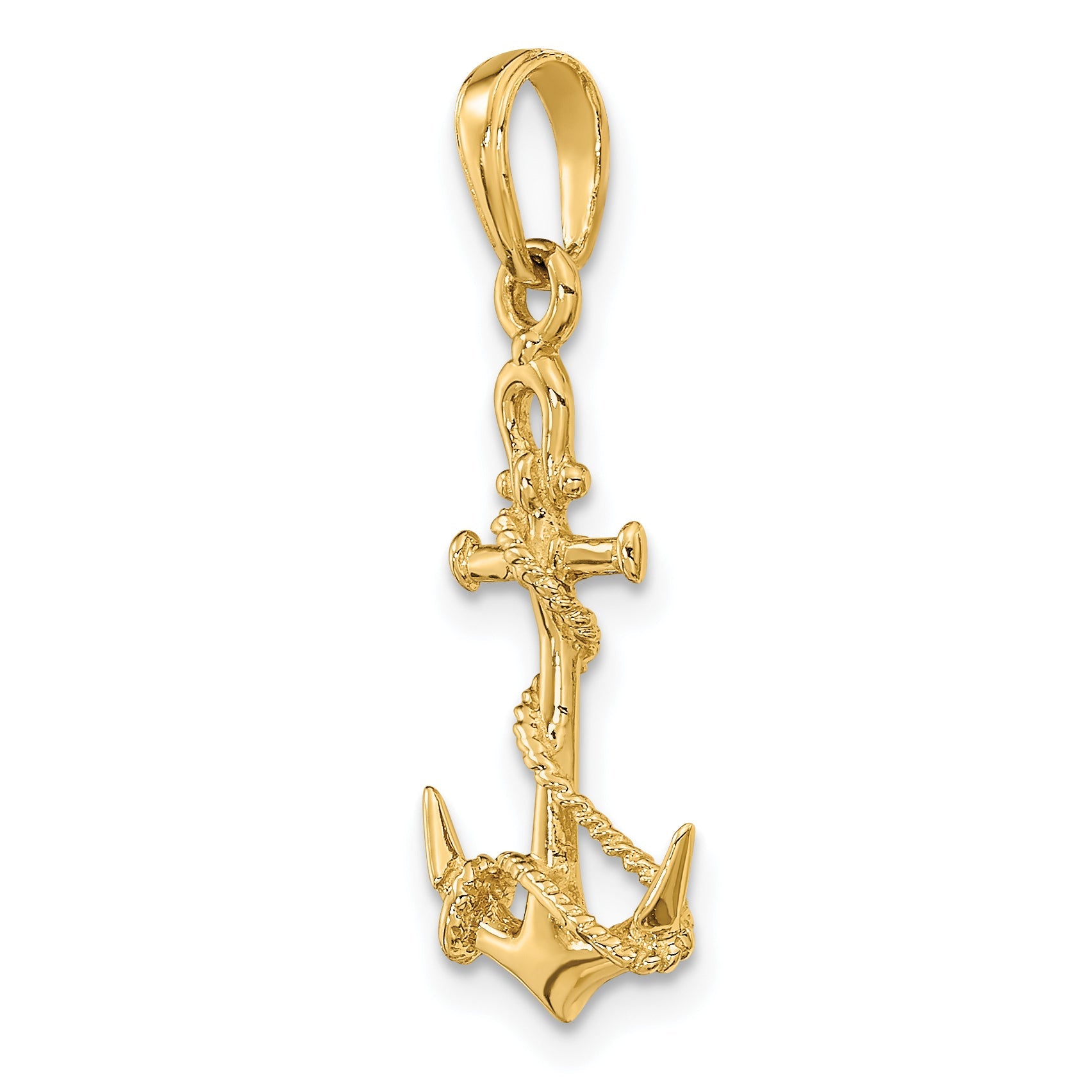 10K Yellow Gold 10K 3-D Anchor W/Shackle And Entwined Rope Pendant