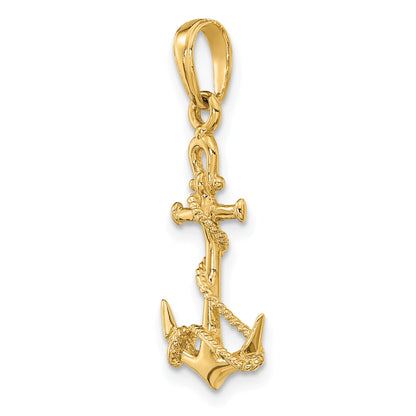 10K Yellow Gold 10K 3-D Anchor W/Shackle And Entwined Rope Pendant