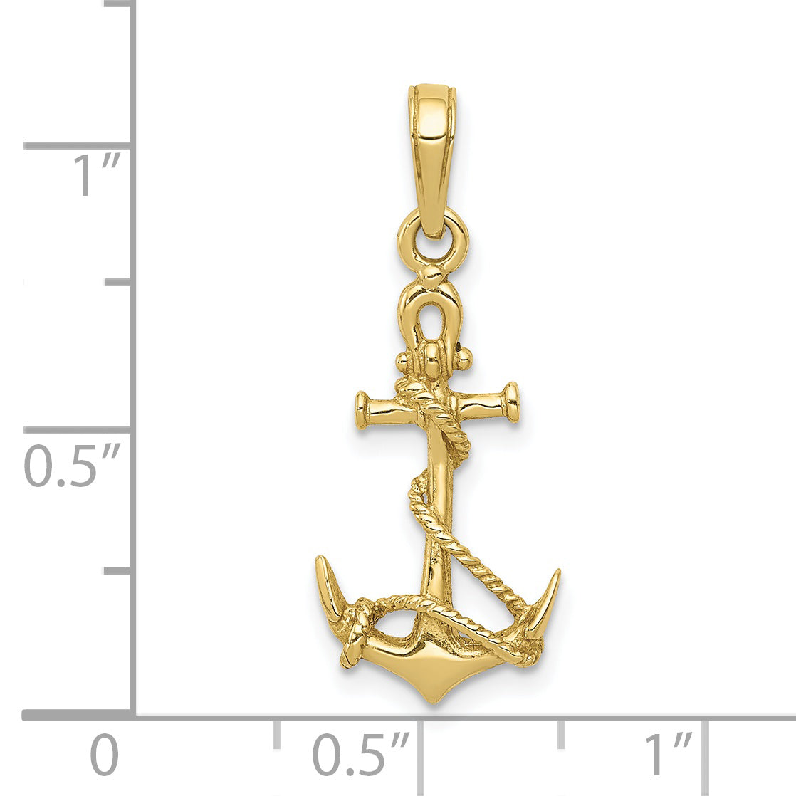 10K Yellow Gold 10K 3-D Anchor W/Shackle And Entwined Rope Pendant