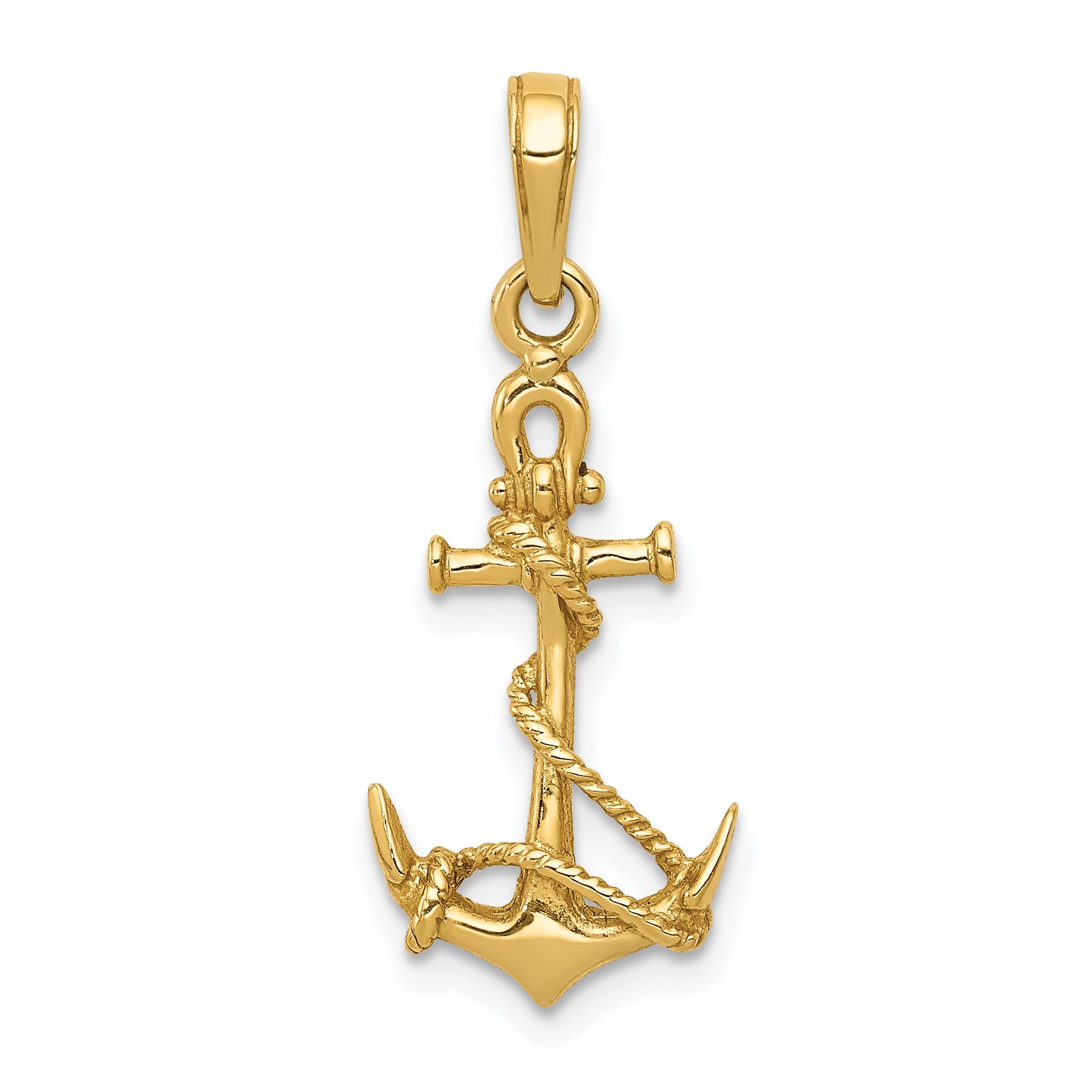 10K Yellow Gold 10K 3-D Anchor W/Shackle And Entwined Rope Pendant