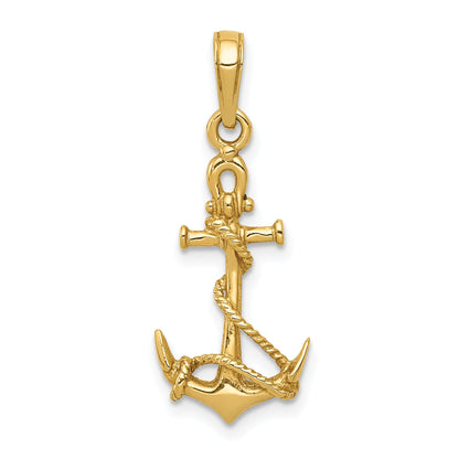 10K Yellow Gold 10K 3-D Anchor W/Shackle And Entwined Rope Pendant