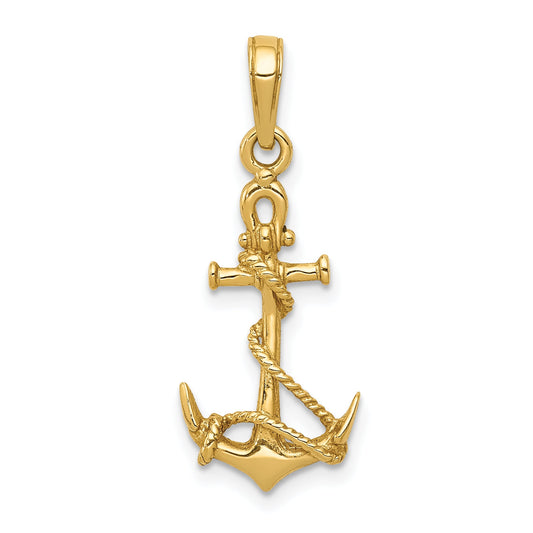 10K Yellow Gold 10K 3-D Anchor W/Shackle And Entwined Rope Pendant