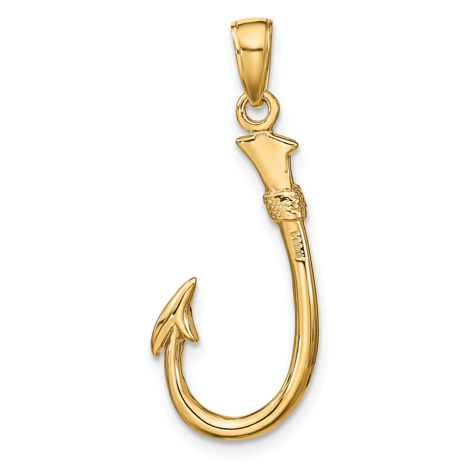 10K Yellow Gold 10K 3D Fish Hook Pendant