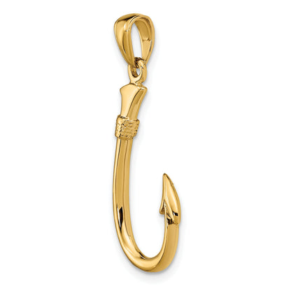 10K Yellow Gold 10K 3D Fish Hook Pendant