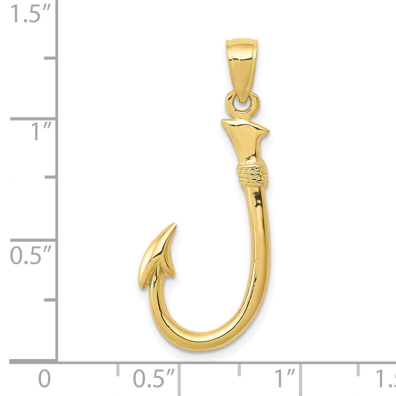 10K Yellow Gold 10K 3D Fish Hook Pendant