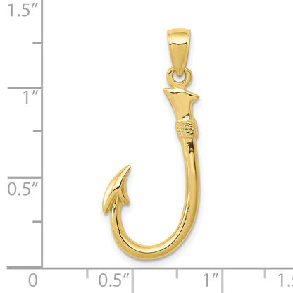 10K Yellow Gold 10K 3D Fish Hook Pendant