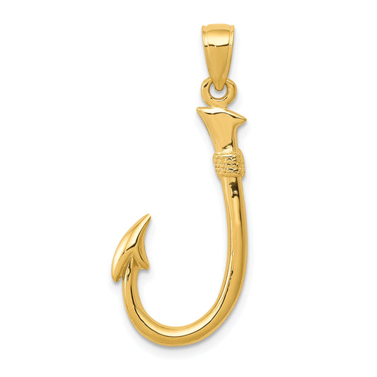 10K Yellow Gold 10K 3D Fish Hook Pendant