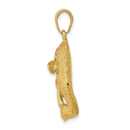 10K Yellow Gold Bass Fish Jumping Pendant
