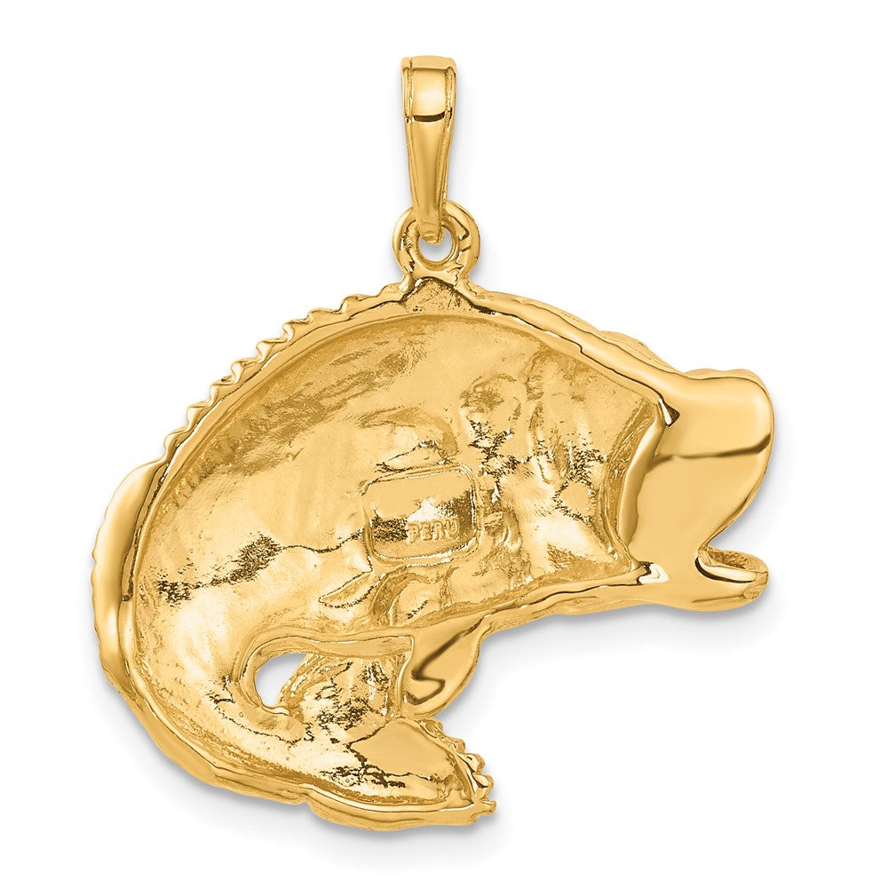 10K Yellow Gold Bass Fish Jumping Pendant