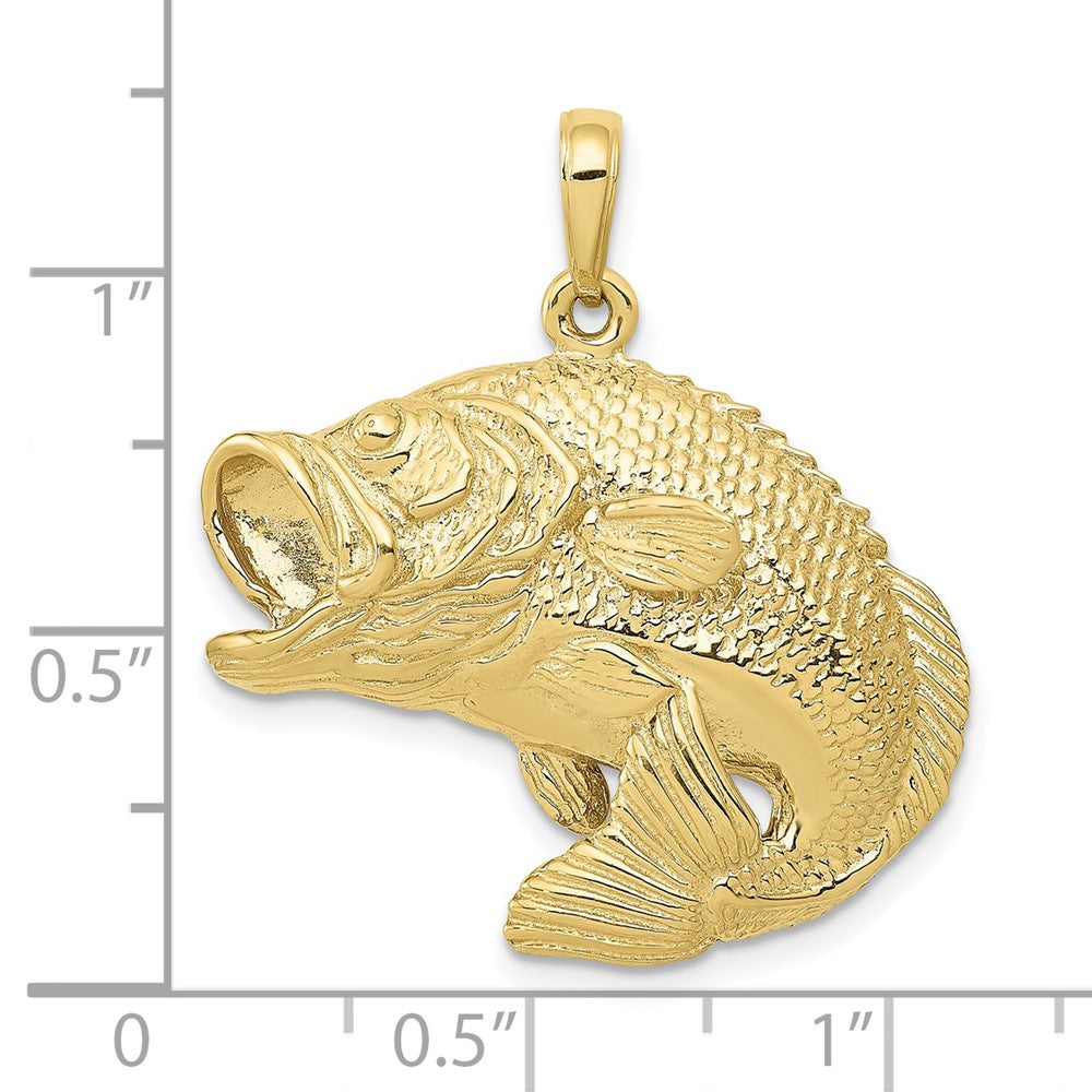 10K Yellow Gold Bass Fish Jumping Pendant