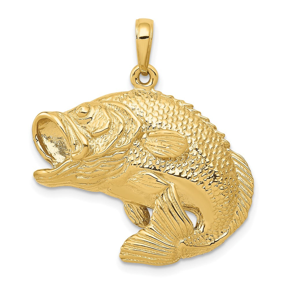 10K Yellow Gold Bass Fish Jumping Pendant