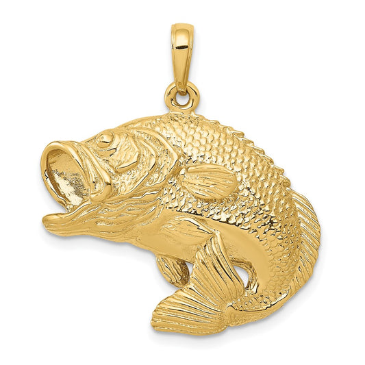 10K Yellow Gold Bass Fish Jumping Pendant