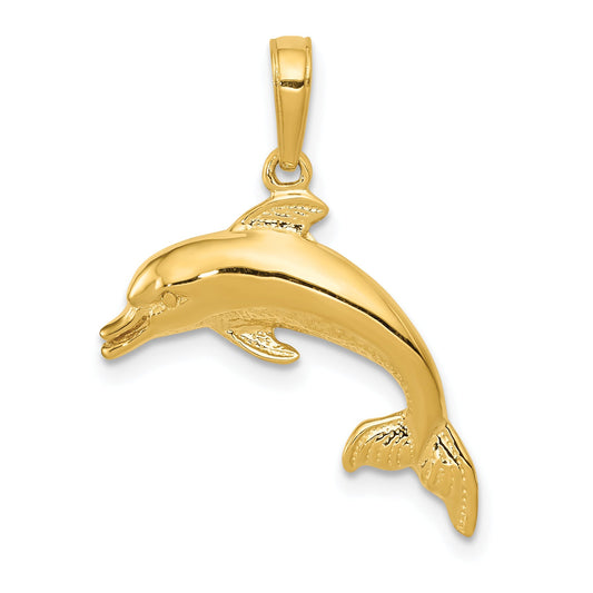 10K Yellow Gold 10K Dolphin Swimming Pendant