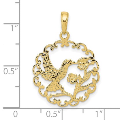 10K Yellow Gold Hummingbird In Round Frame Pendant