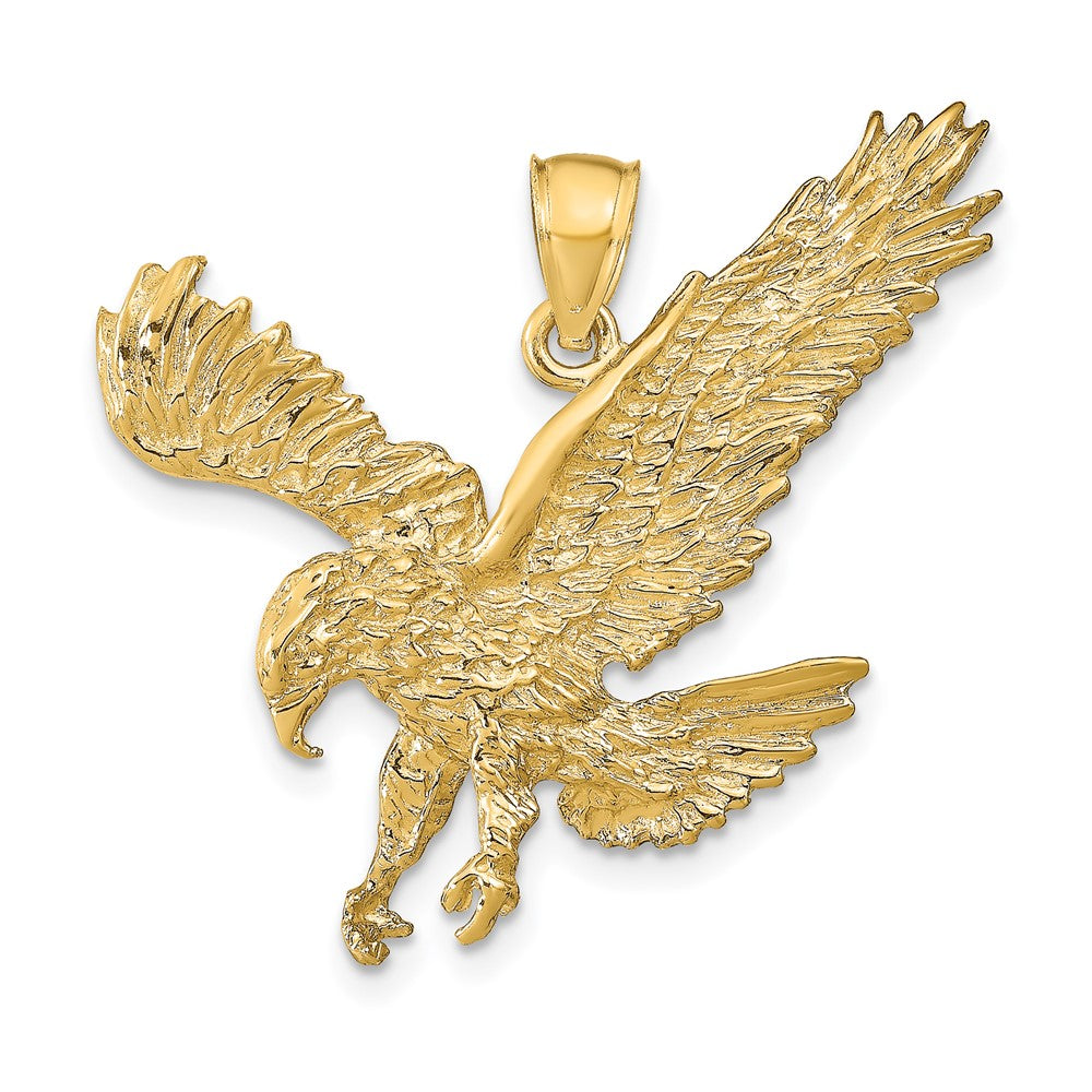 10K Yellow Gold Textured Eagle Landing Pendant
