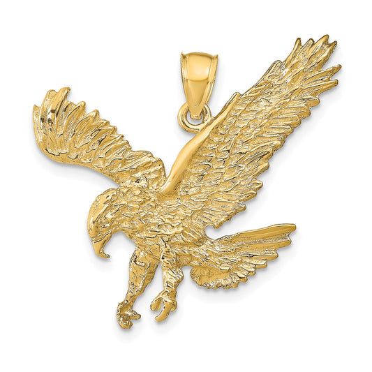 10K Yellow Gold Textured Eagle Landing Pendant