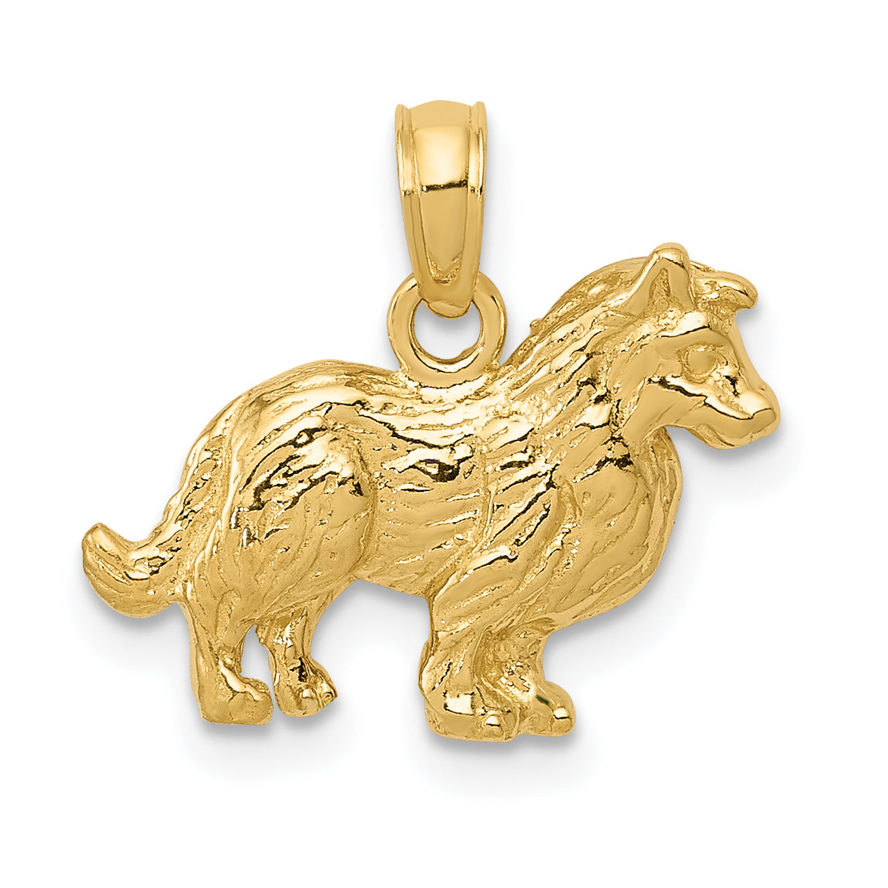 10K Yellow Gold Collie Dog Pendant