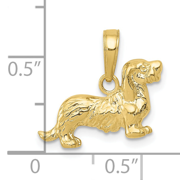 10K Yellow Gold 10K Long-Haired Dachshund Dog Pendant