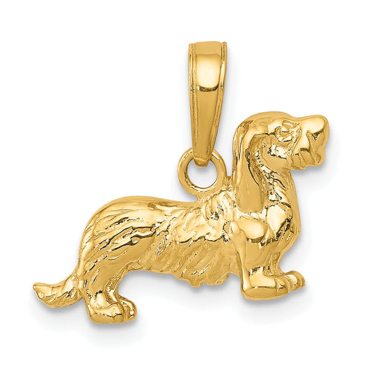 10K Yellow Gold 10K Long-Haired Dachshund Dog Pendant