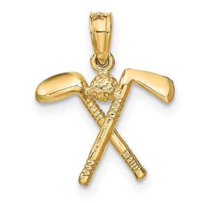 10K Yellow Gold 3-D Golf Clubs With Ball Charm