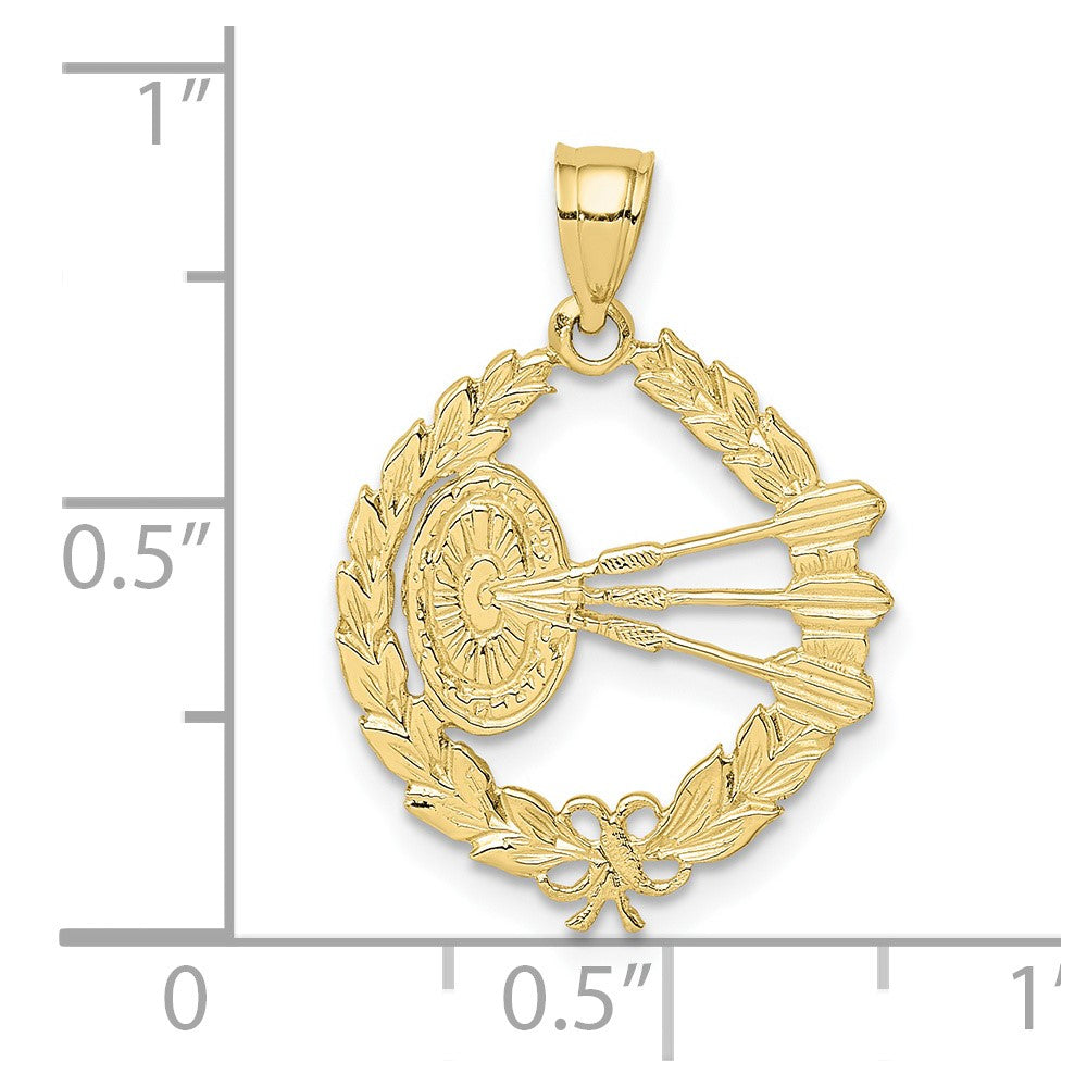 10K Yellow Gold Dart Board And Darts In Leaf Design Charm