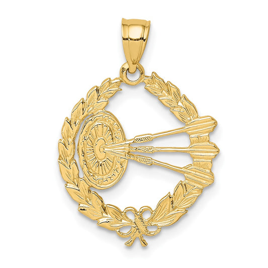 10K Yellow Gold Dart Board And Darts In Leaf Design Charm