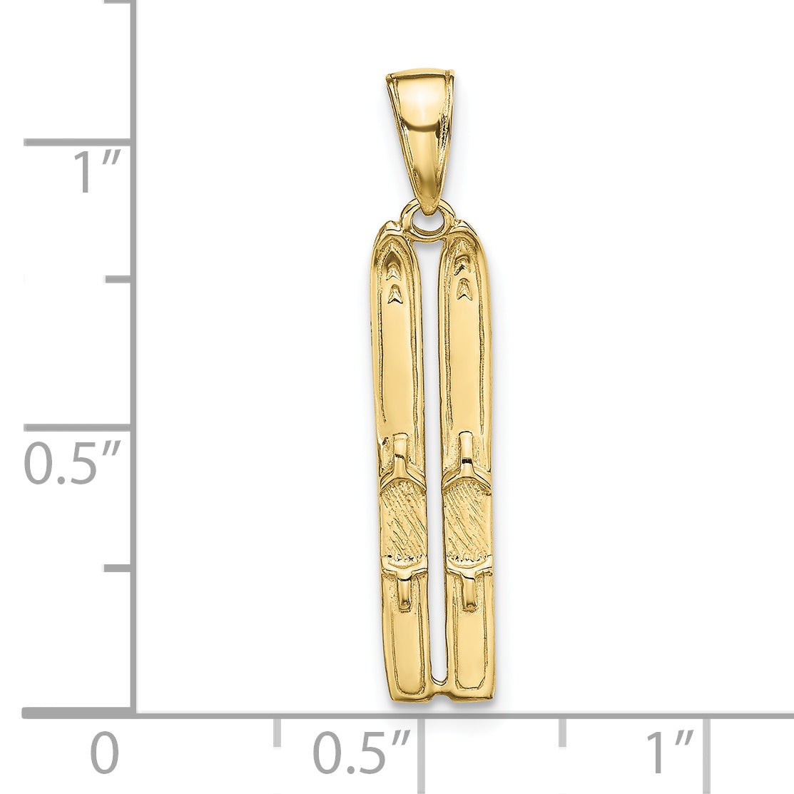 10K Yellow Gold 3-D Snow Skis Pendant