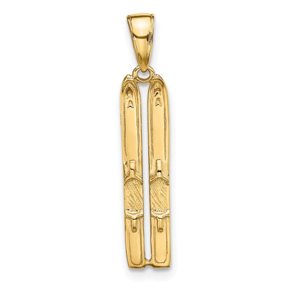 10K Yellow Gold 3-D Snow Skis Pendant