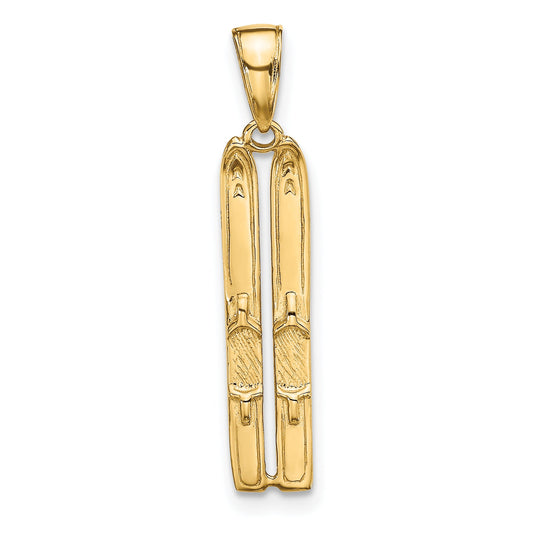 10K Yellow Gold 3-D Snow Skis Pendant