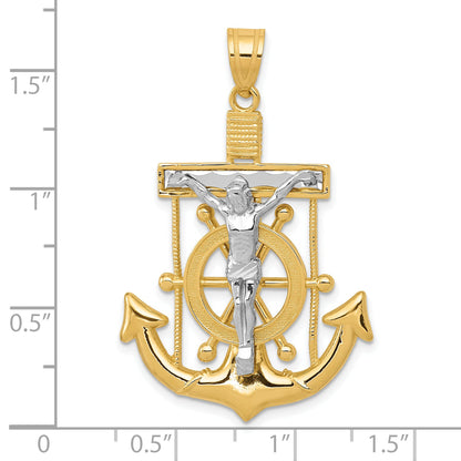 10K Two-Tone Diamond-Cut Mariner'S Cross Pendant