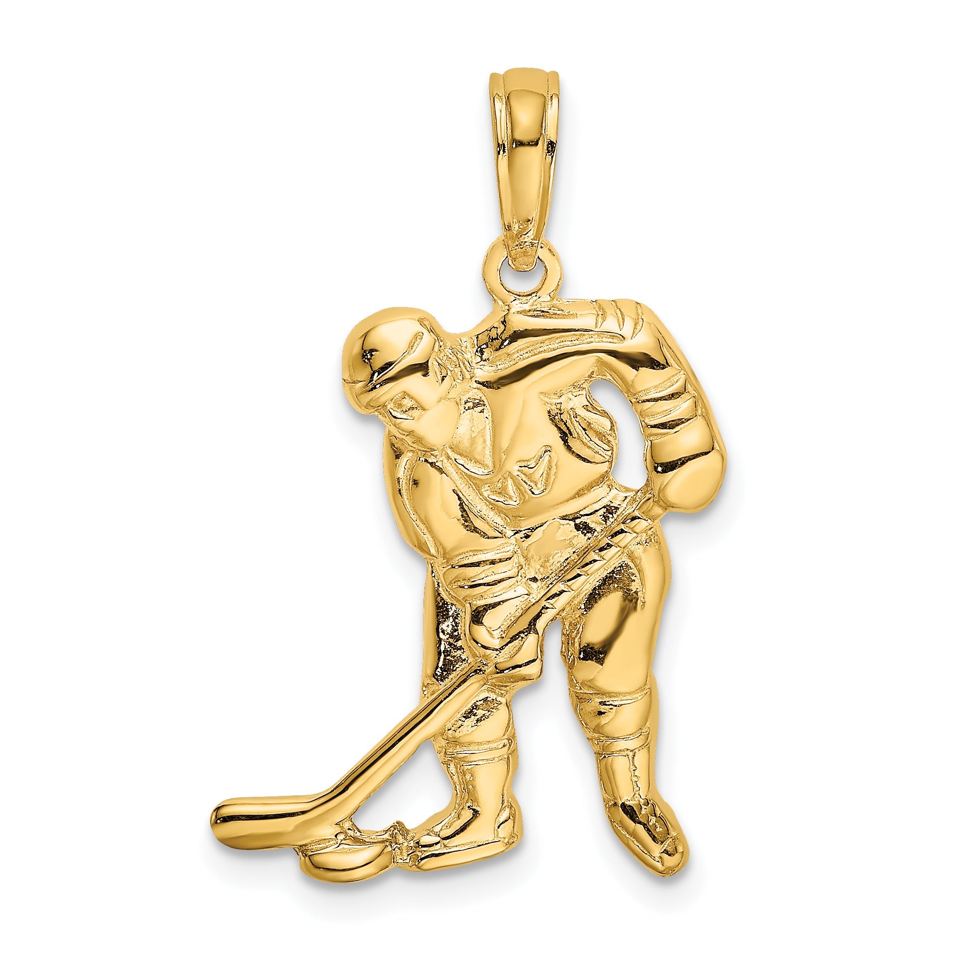 10K Yellow Gold Hockey Player With Stick And Puck Charm