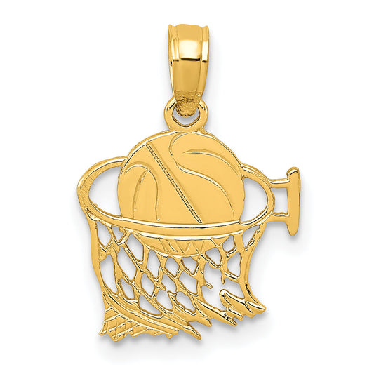 10K Yellow Gold 10K Basketball In Net Pendant