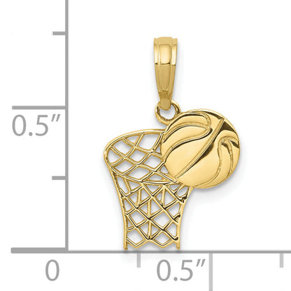 10K Yellow Gold 10K Basketball Hoop And Ball Pendant