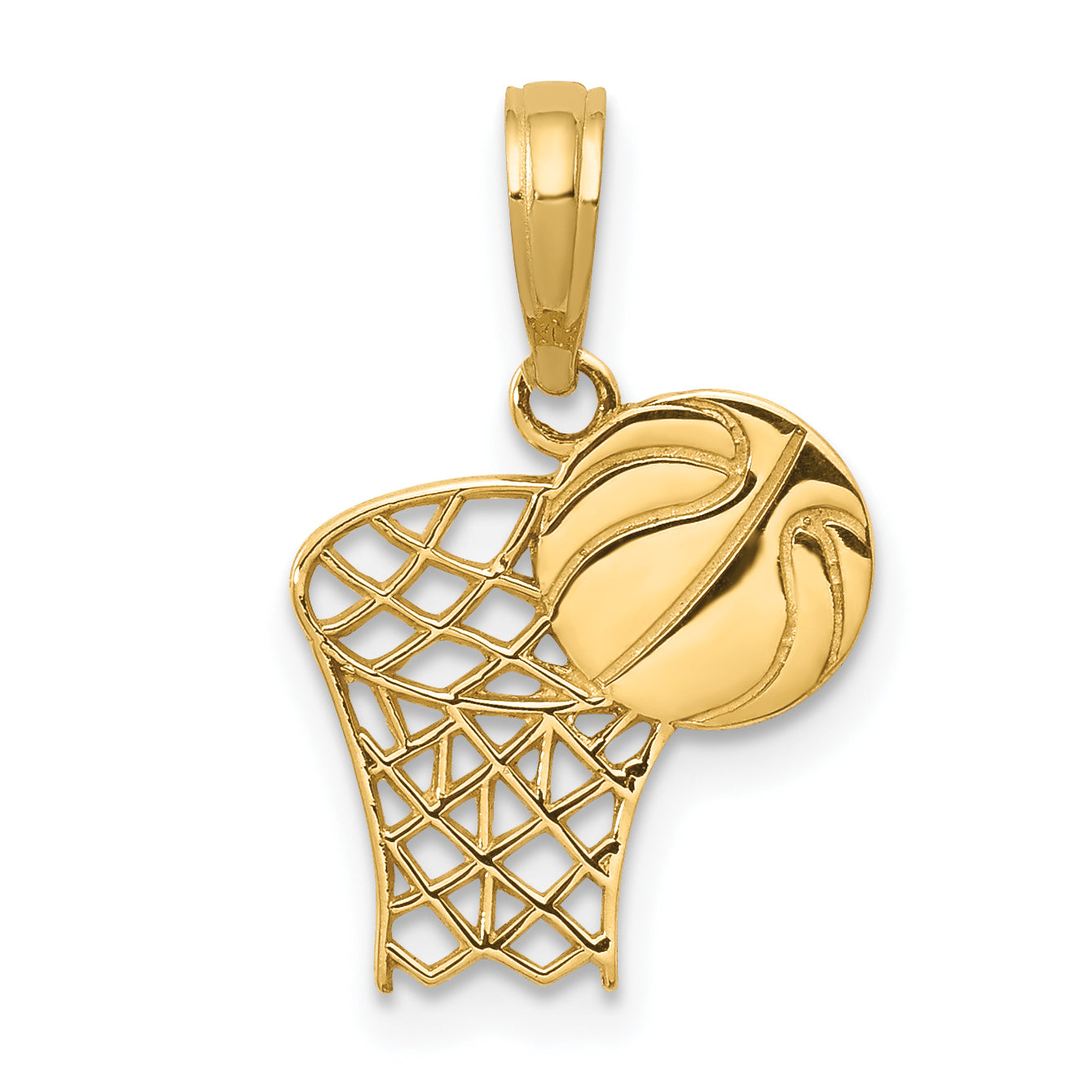 10K Yellow Gold 10K Basketball Hoop And Ball Pendant