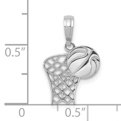 10K White Gold 10K Basketball Hoop And Ball Pendant