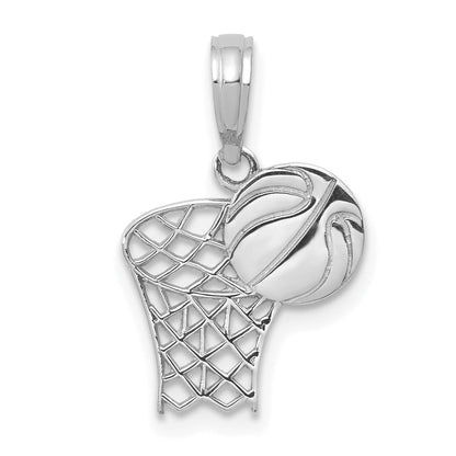 10K White Gold 10K Basketball Hoop And Ball Pendant