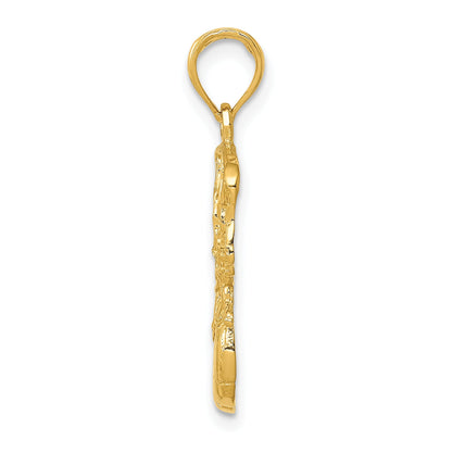 10K Yellow Gold 10K Swoosh Basketball And Net Pendant