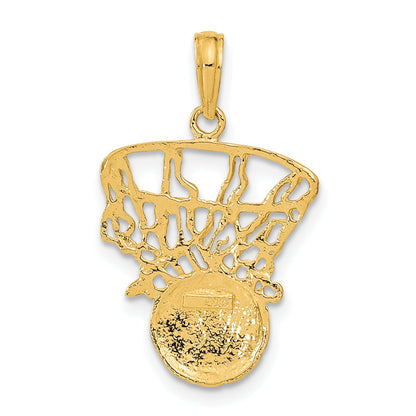 10K Yellow Gold 10K Swoosh Basketball And Net Pendant
