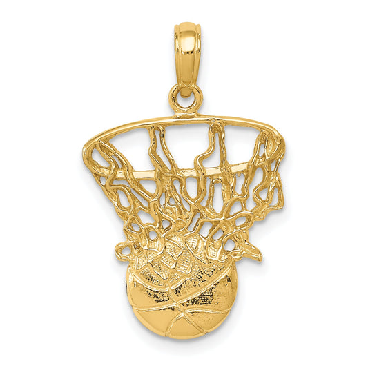 10K Yellow Gold 10K Swoosh Basketball And Net Pendant