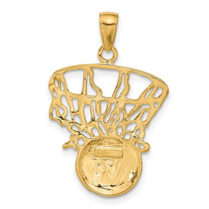 10K Yellow Gold 10K Swoosh Basketball And Net Pendant